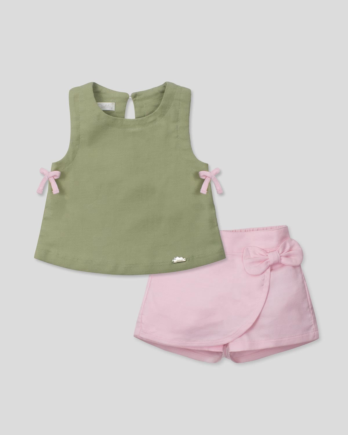 Baby Girl Green Bow Top & Pink Shorts Set