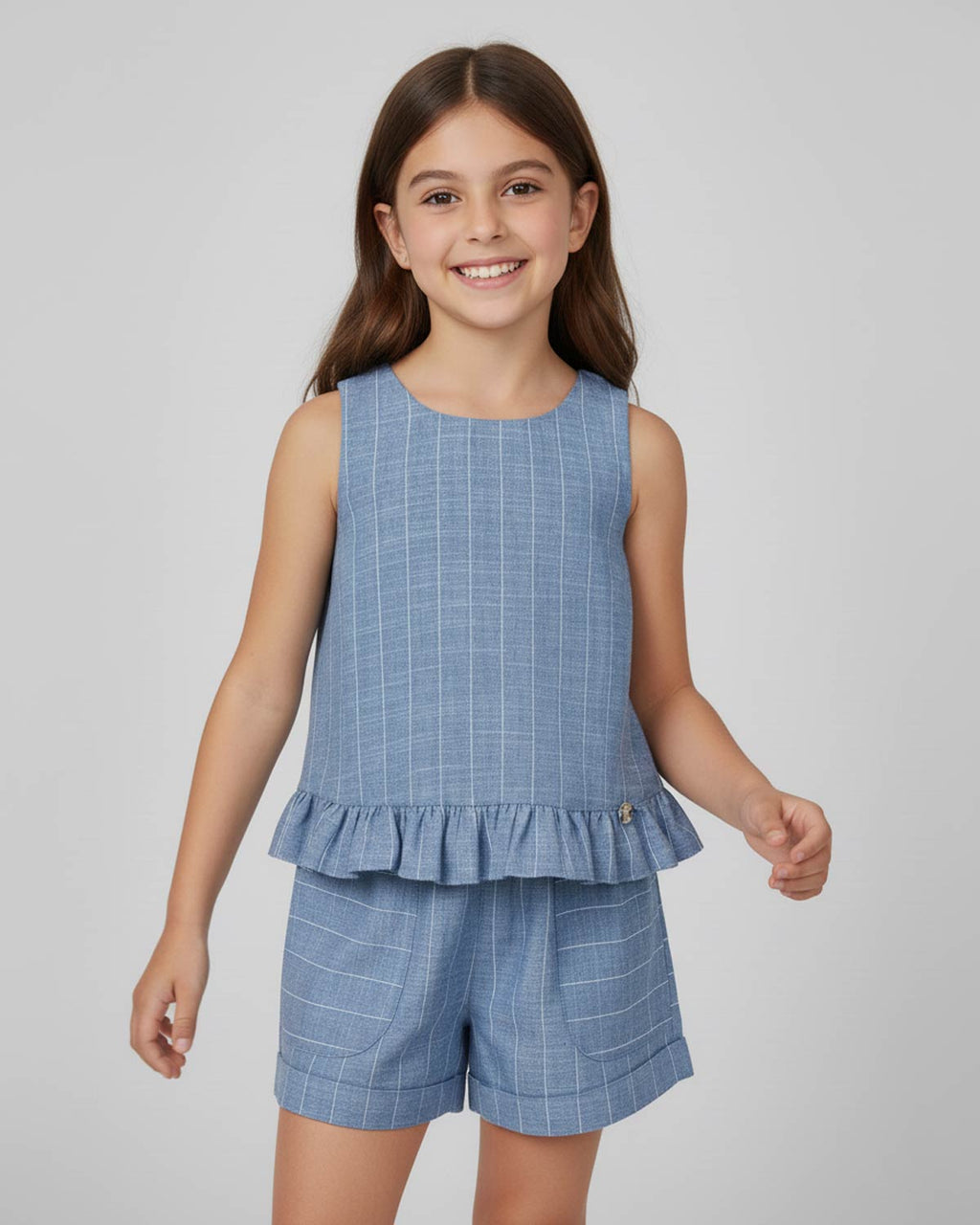 Girls Ruffle Blue Top & Shorts Set