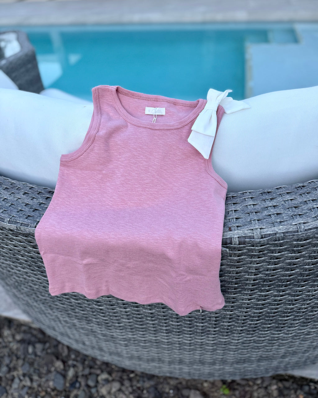 Girls Pink Sleeveless Bow Top