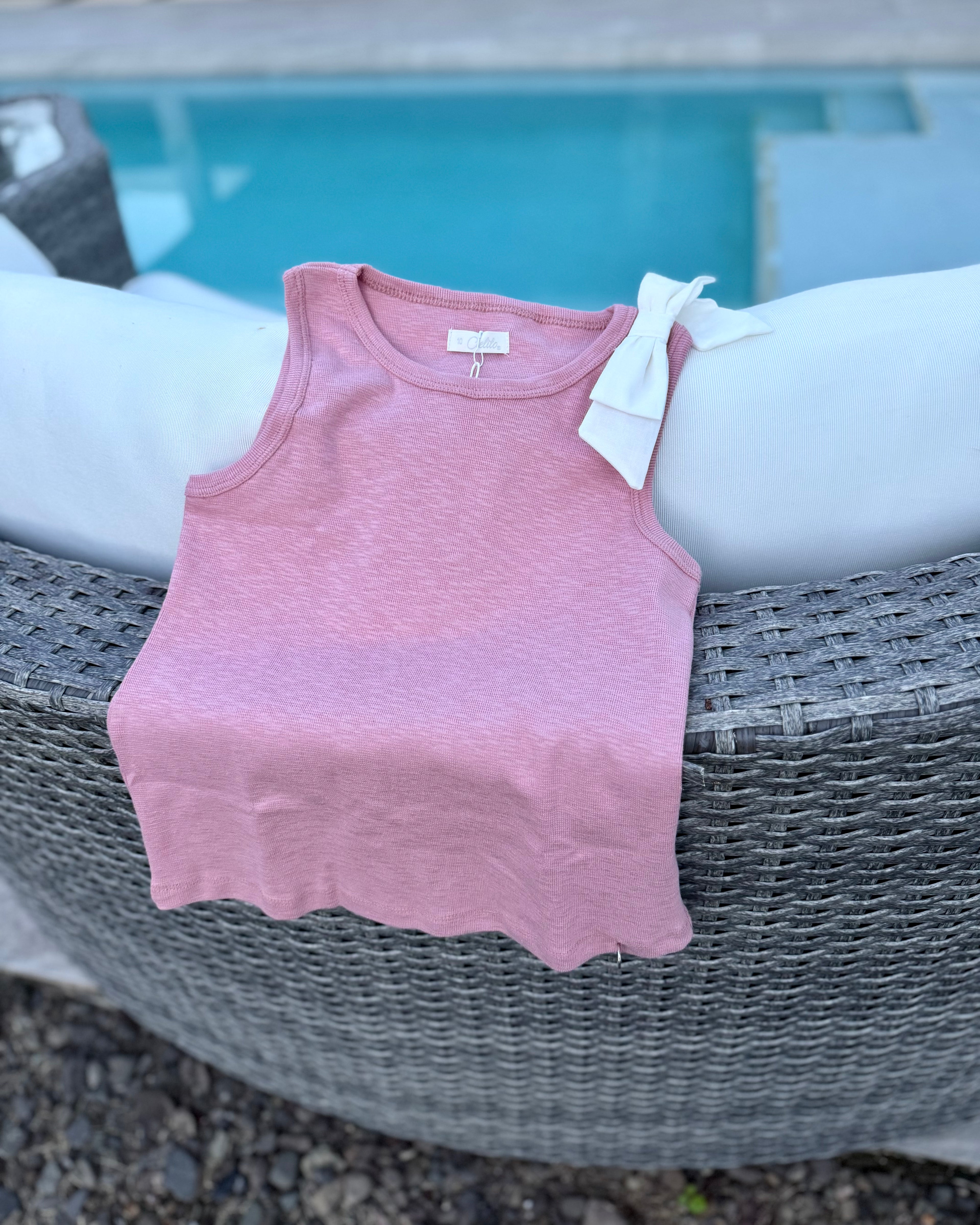 Girls Pink Sleeveless Bow Top