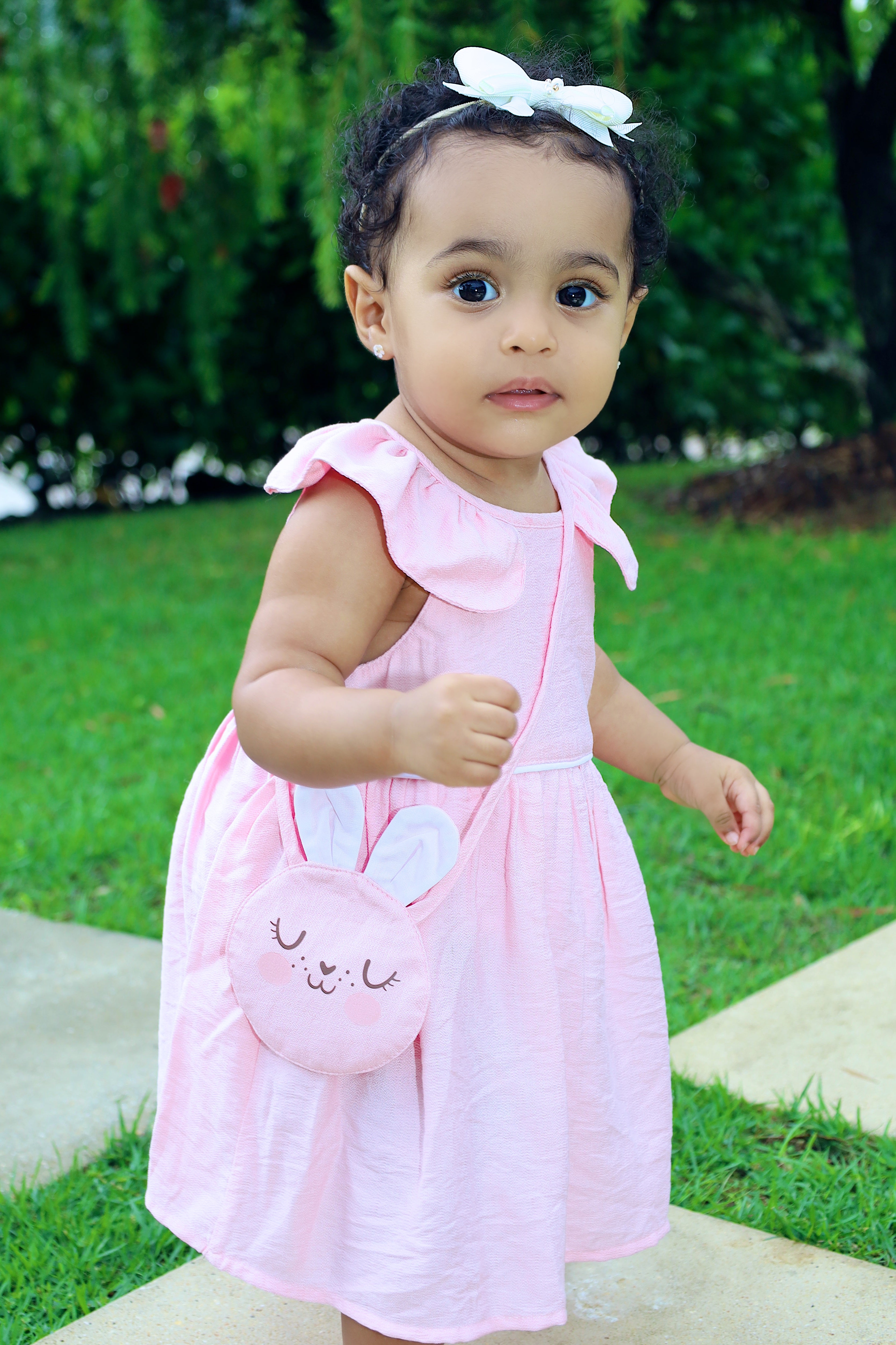 Pink Bodysuit Dress with Bunny Design for Baby Girl