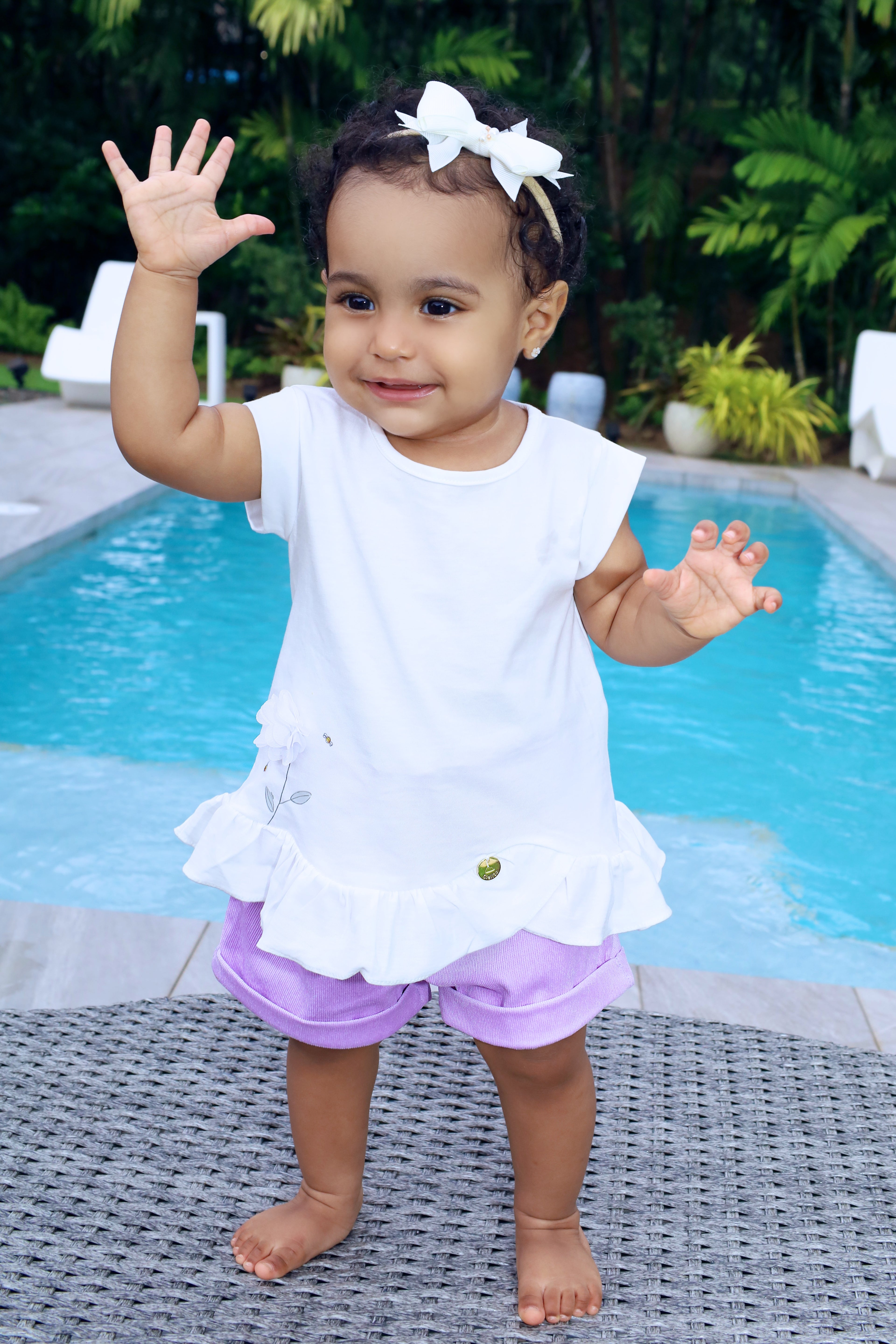 White Sleeveless Top with Flower and Shorts Set for Baby Girl