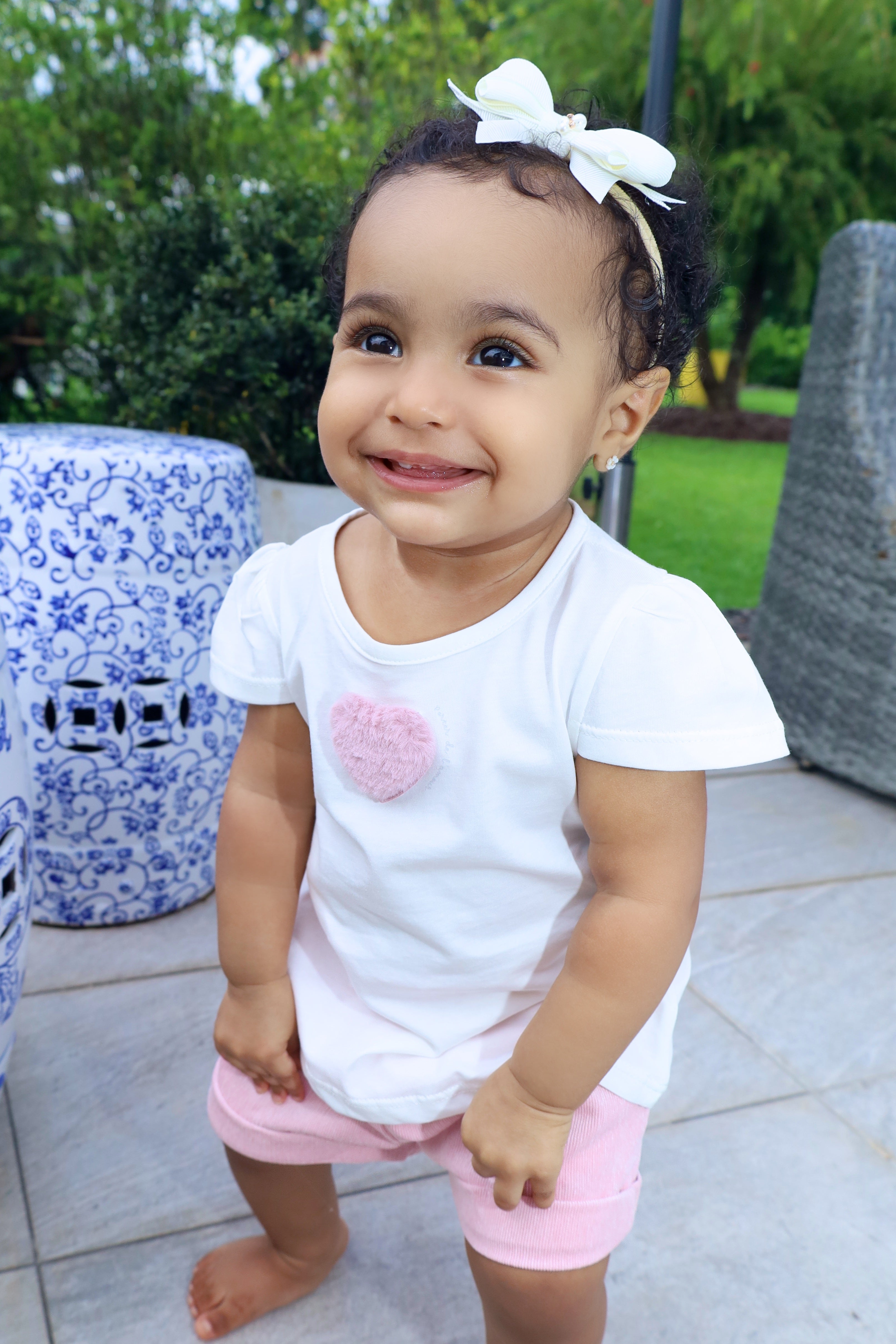 White T-Shirt with Heart and Pink Shorts Set for Baby Girl