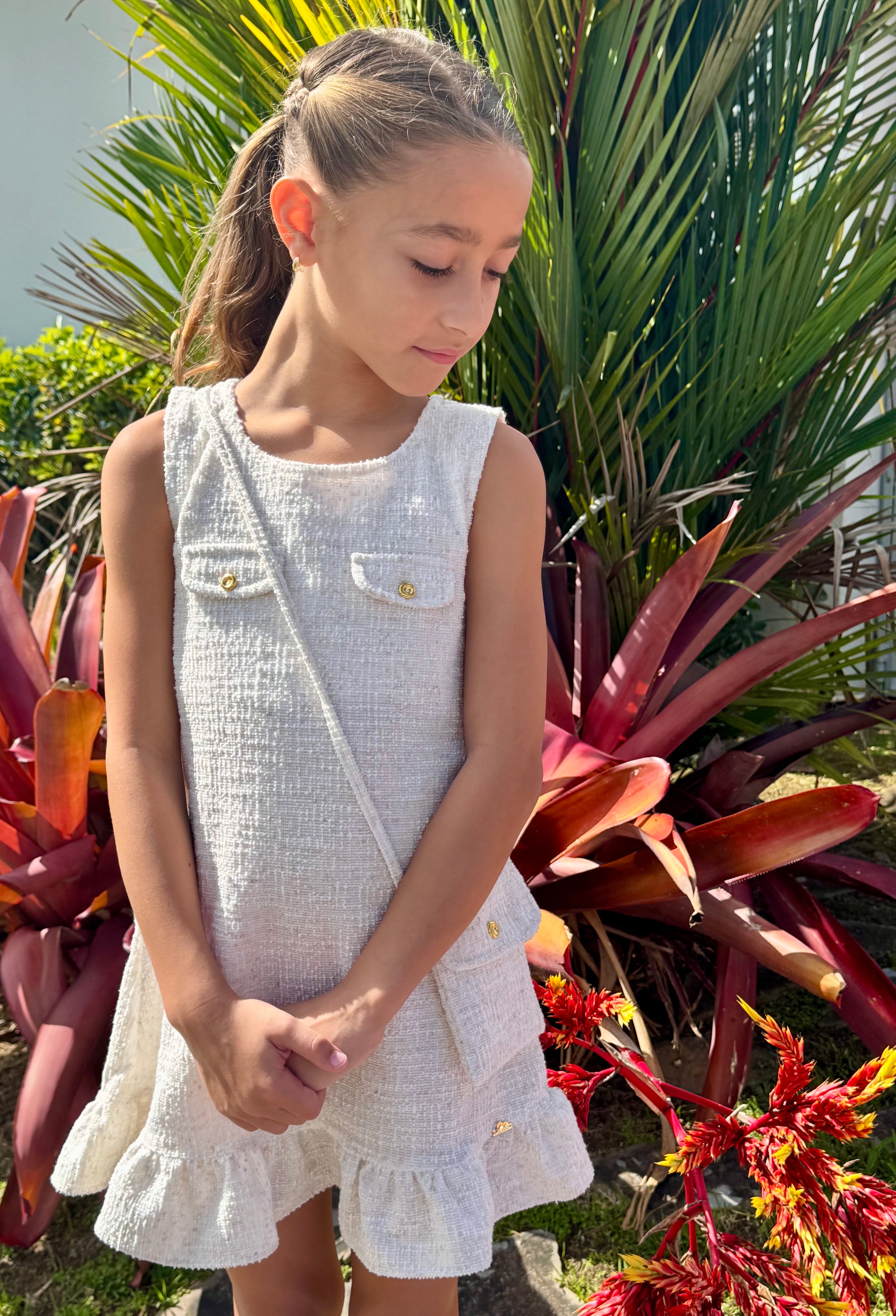 Sweet White Dress with Matching Handbag