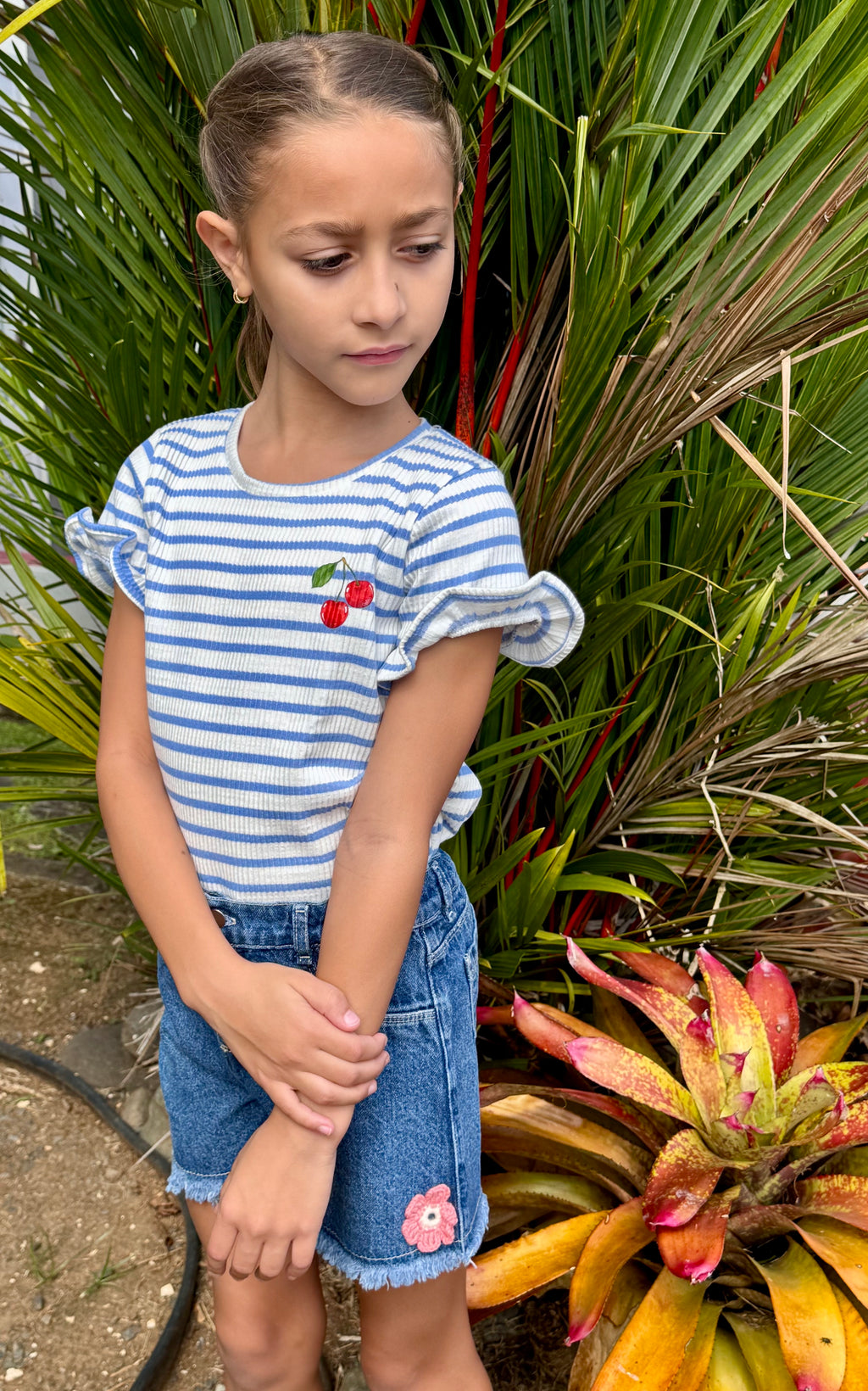 Shorts Denim With Flowers