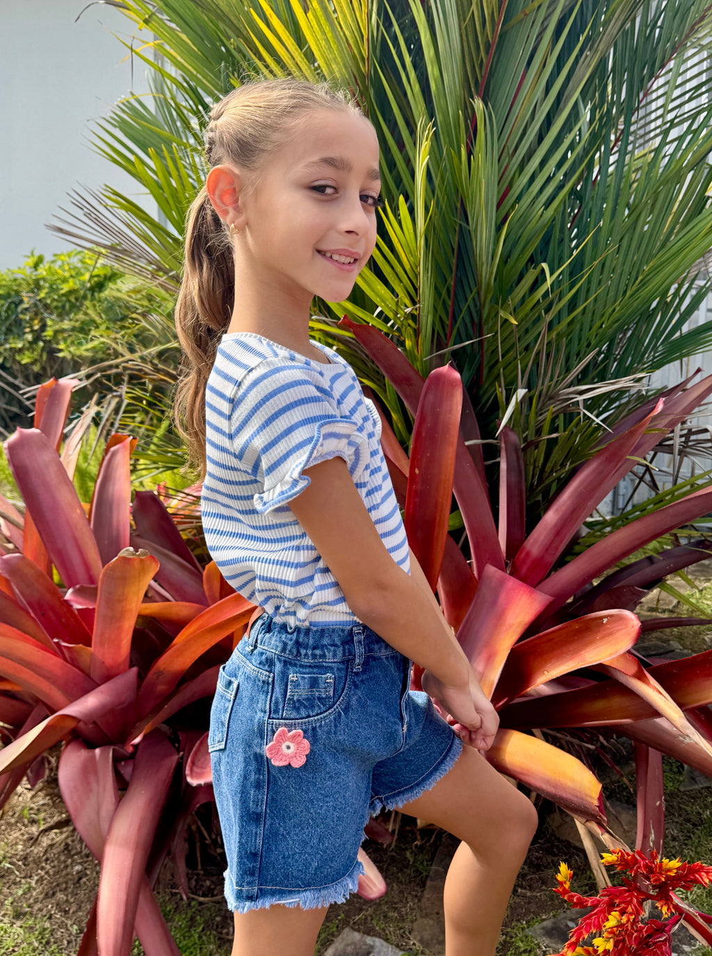 Shorts Denim With Flowers